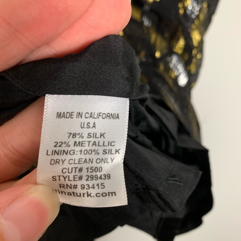 Trina Turk Gold Leaf Reina Dress Black Silk Size 6 - Picture 4 of 4